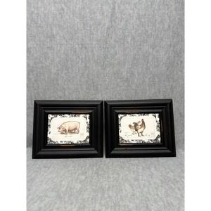 Farmhouse Pig and Chicken Art Prints Set of2 Matted Black Frames Danielson